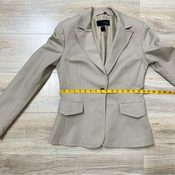 Mango Beige Tan Fitted Fully Lined Single Button Suit Blazer Size 6 - Picture 7 of 15